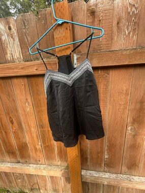 Cupshe Black Tank Top with White Embroidered Trim